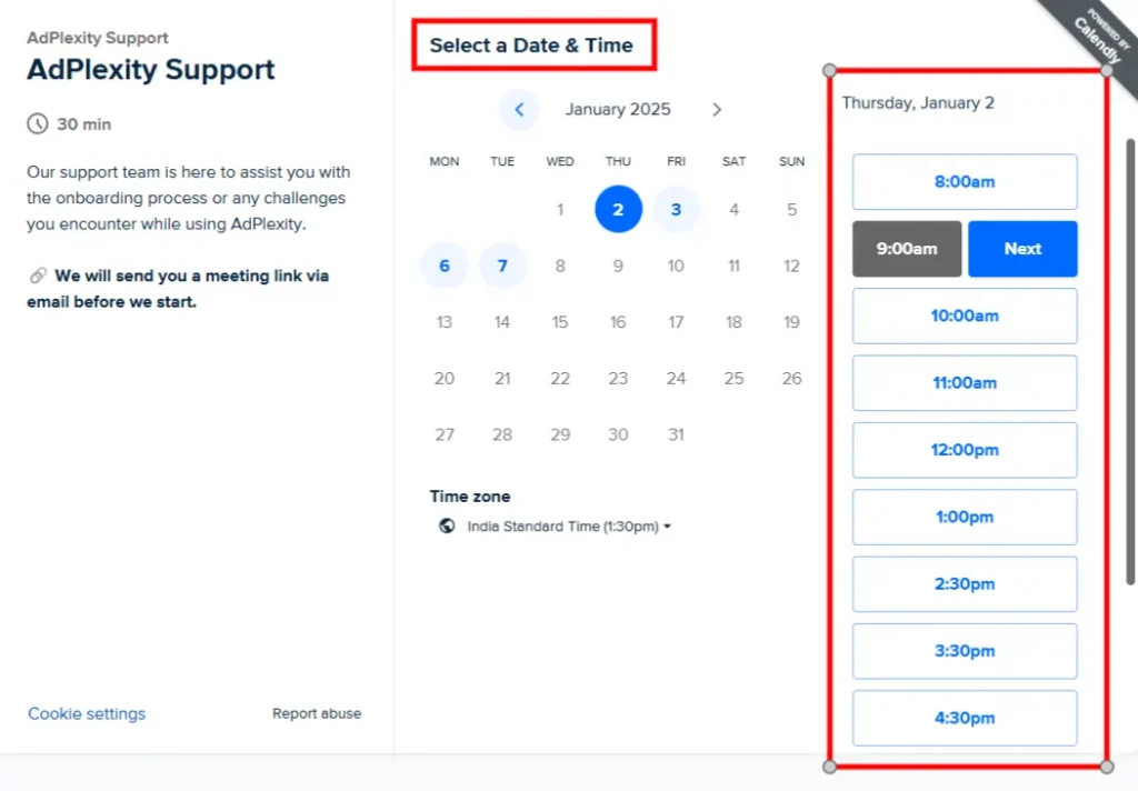 AdPlexity Free Demo- Choose Date and Time