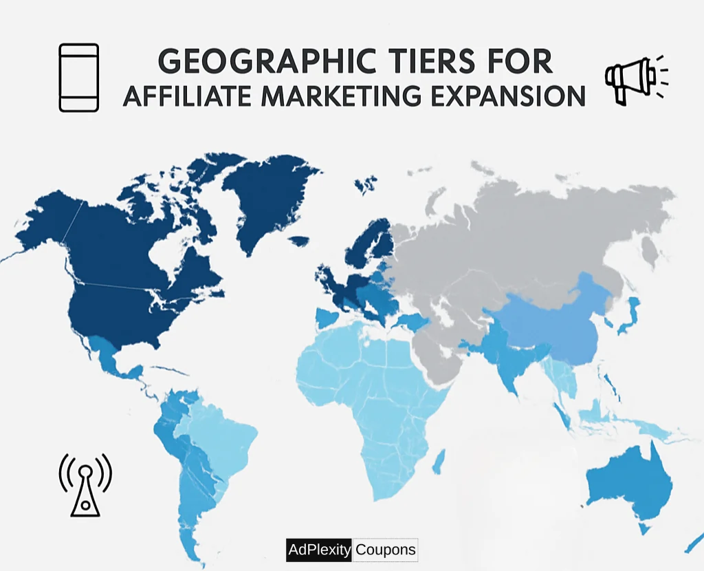 Adplexity geographic tiers for affiliate marketing expansion