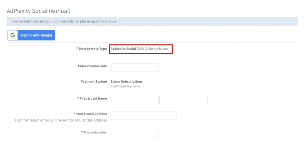 Signing up for Adplexity Social Coupon