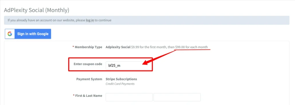 Adplexity Black Friday Coupon Code- Checkout page with discounted pricing
